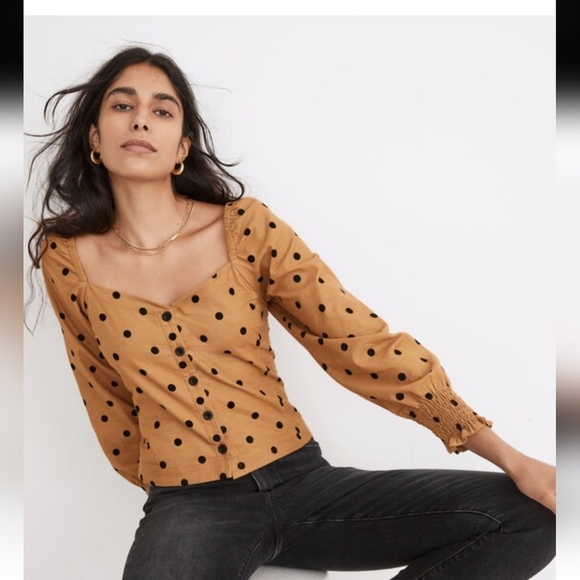 Madewell Tops - Corduroy Sweetheart Smocked-Back Top in Dot Button Frony Smocked Sleeve Size 10